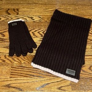 Coach scarf and gloves. Brown with light pink trim. Never used.